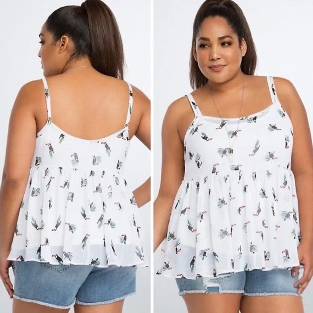 Torrid Chiffon Peplum Toucan Print Babydoll Tank